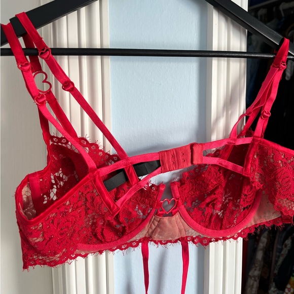 For Love & Lemons Rosa Lace Underwire Bra in Red XL - Picture 11 of 13